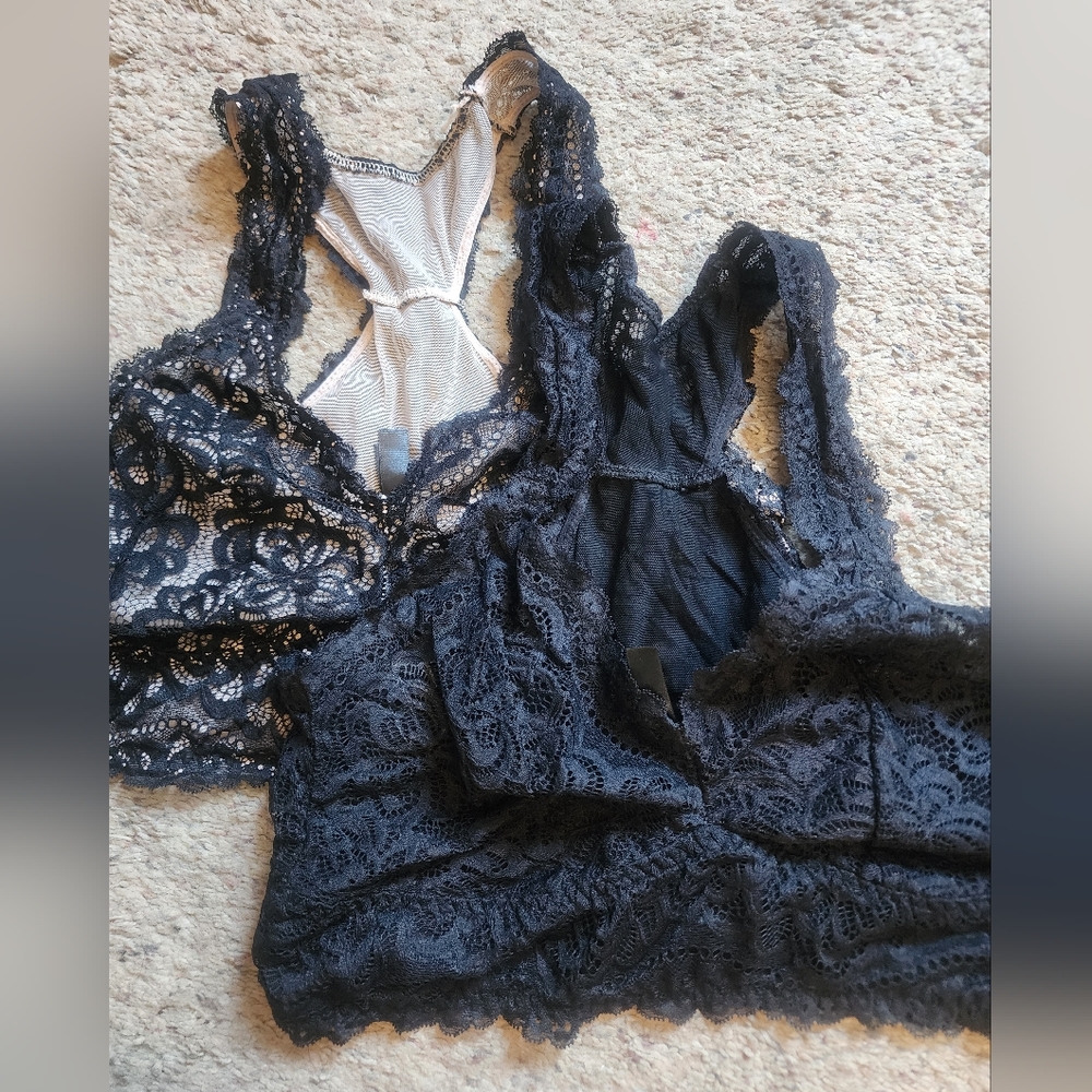 Lace Bralette Set - Black Black And Cream
